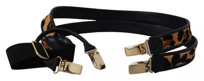 Dolce &amp; Gabbana Brown Leopard Gold Clips Women Suspender Belt