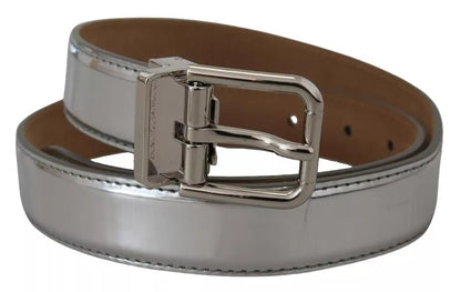 Dolce &amp; Gabbana Silver Leather Metal Buckle Belt