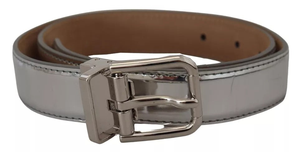 Dolce &amp; Gabbana Silver Leather Metal Buckle Belt