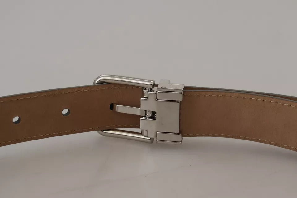 Dolce &amp; Gabbana Silver Leather Metal Buckle Belt