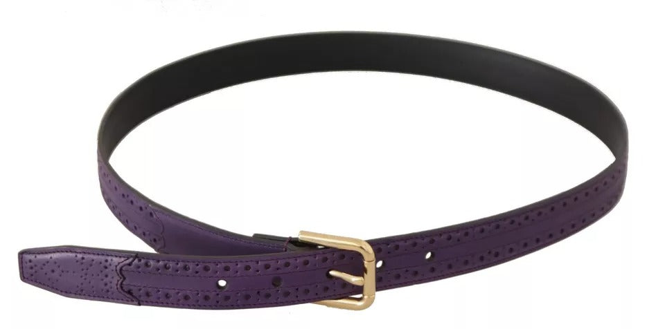 Dolce &amp; Gabbana Purple Leather Gold Logo Engraved Metal Buckle Belt