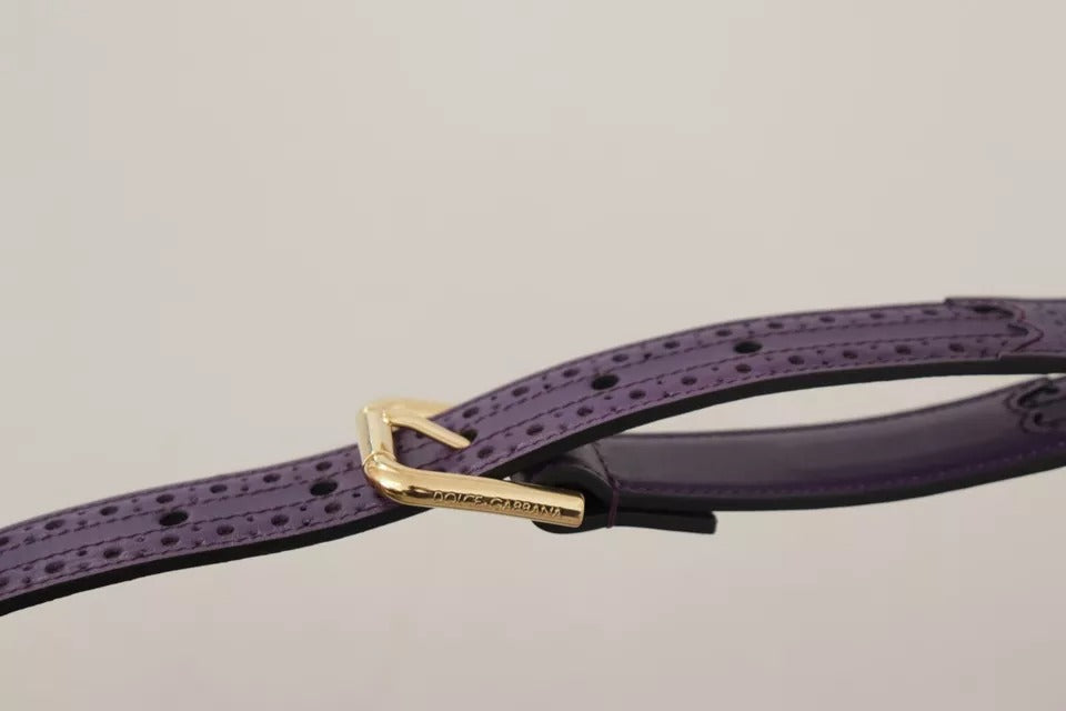 Dolce &amp; Gabbana Purple Leather Gold Logo Engraved Metal Buckle Belt