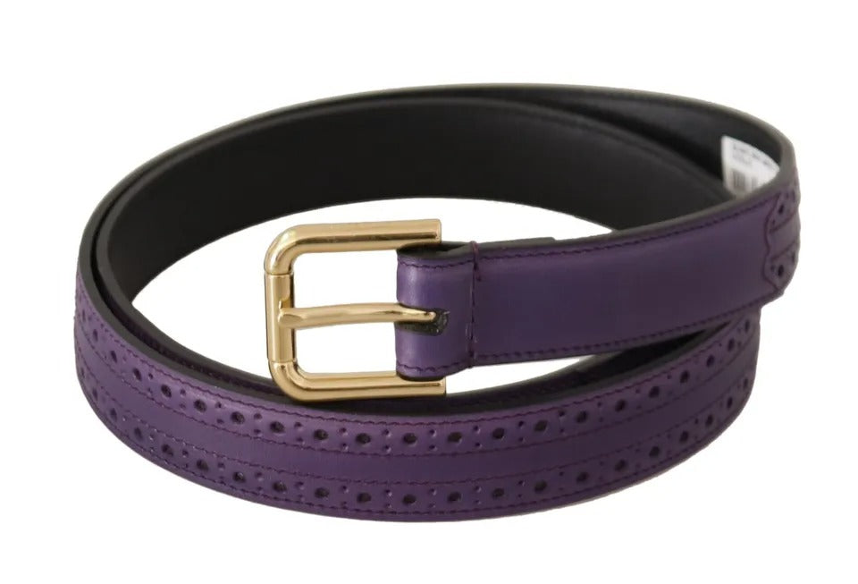 Dolce &amp; Gabbana Purple Leather Gold Logo Engraved Metal Buckle Belt