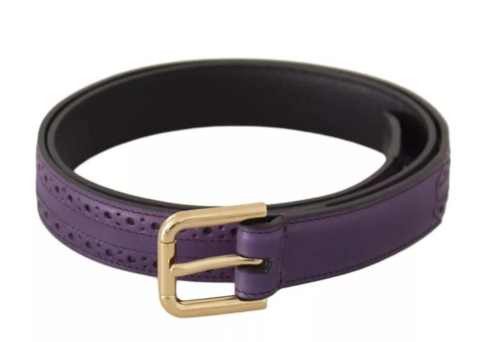 Dolce &amp; Gabbana Purple Leather Gold Logo Engraved Metal Buckle Belt