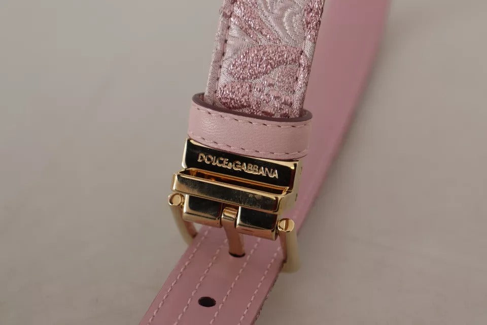 Dolce &amp; Gabbana Pink Jaquard Embroidered Gold Tone Metal Buckle Belt