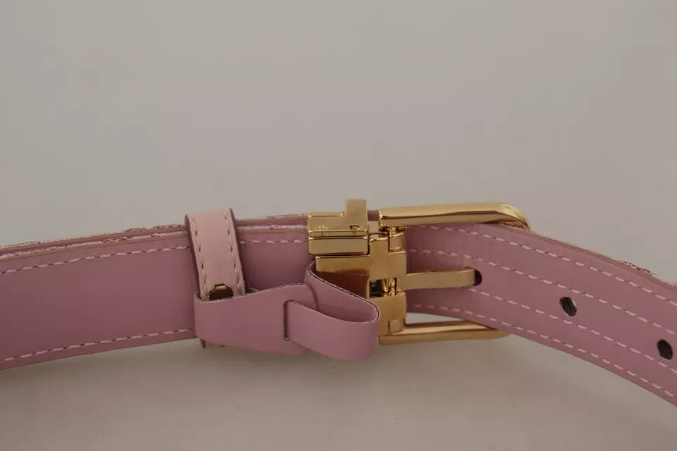 Dolce &amp; Gabbana Pink Jaquard Embroidered Gold Tone Metal Buckle Belt