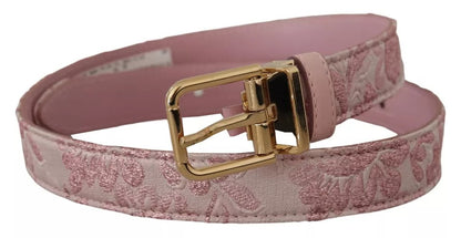 Dolce &amp; Gabbana Pink Jaquard Embroidered Gold Tone Metal Buckle Belt