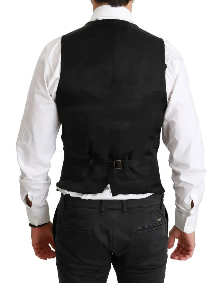 Dolce &amp; Gabbana Black Solid STAFF Slim Fit Waistcoat Vest