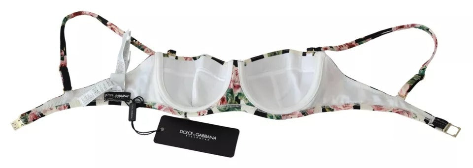 Dolce &amp; Gabbana Multicolor Striped Rose Print Swimwear Bikini Top