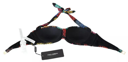 Dolce &amp; Gabbana Black Corals Print Swimsuit Beachwear Bikini Top