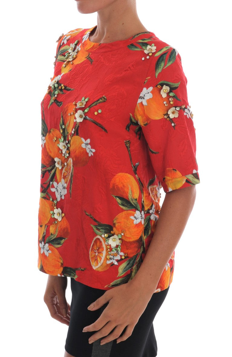 Dolce &amp; Gabbana Embellished Crepe Blouse with Blossom Print