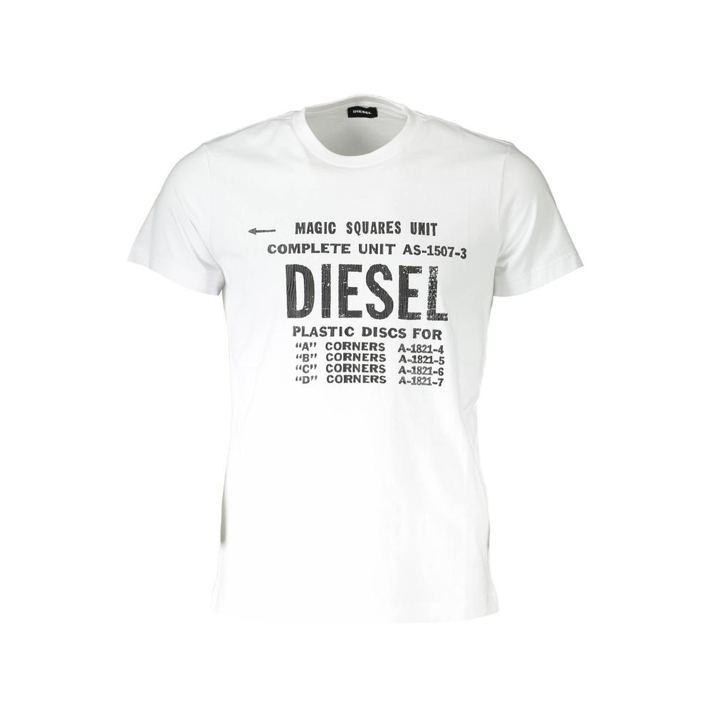 Diesel Sleek White Printed Crew Neck Tee