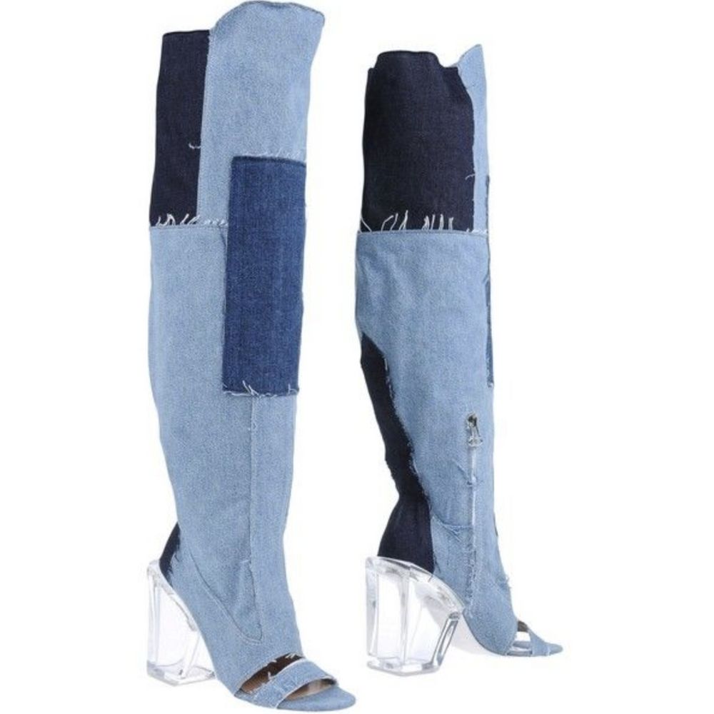 Off-White Chic Vintage Denim &amp; Transparent Heel Boots