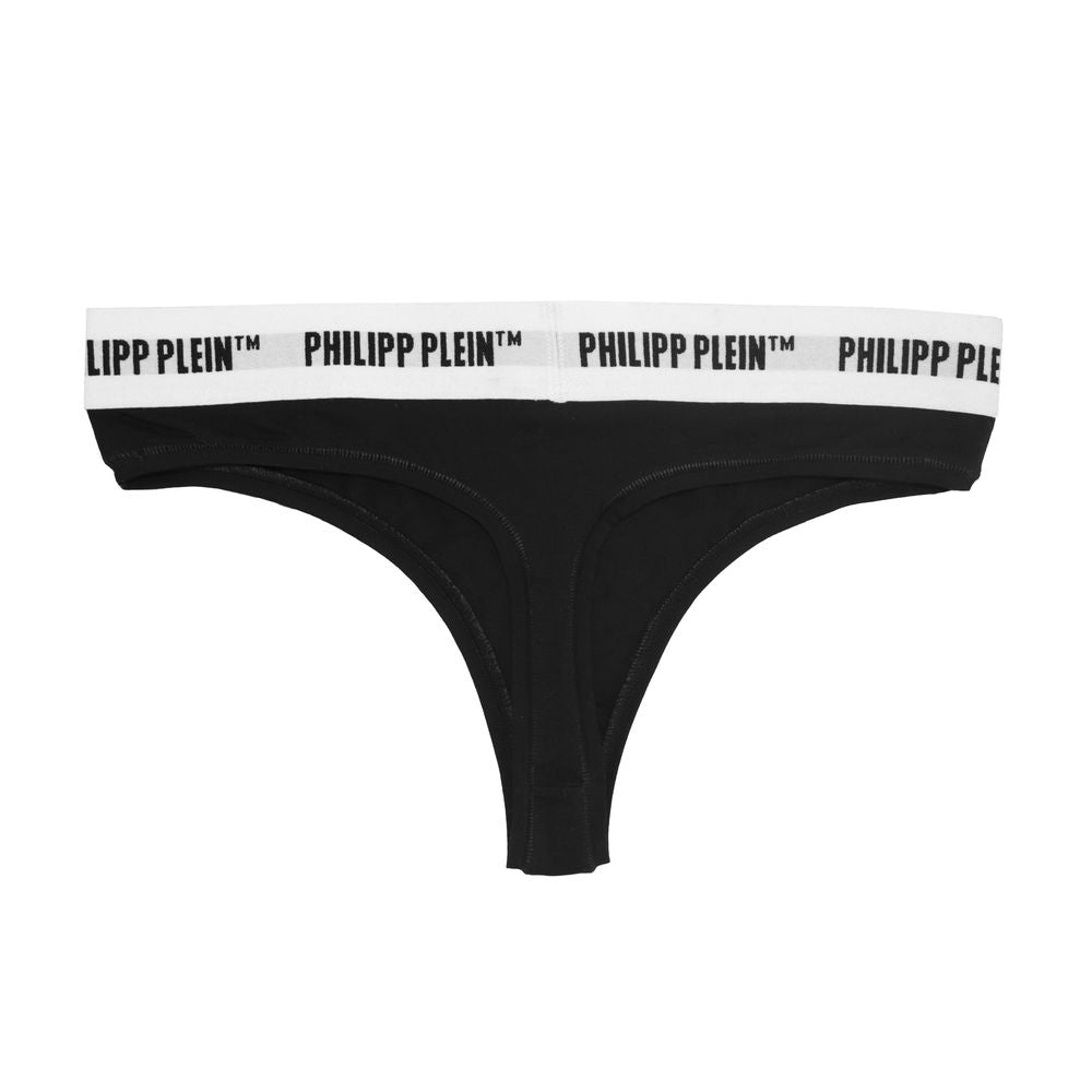 Philipp Plein Black Cotton Women Thong Two-Pack