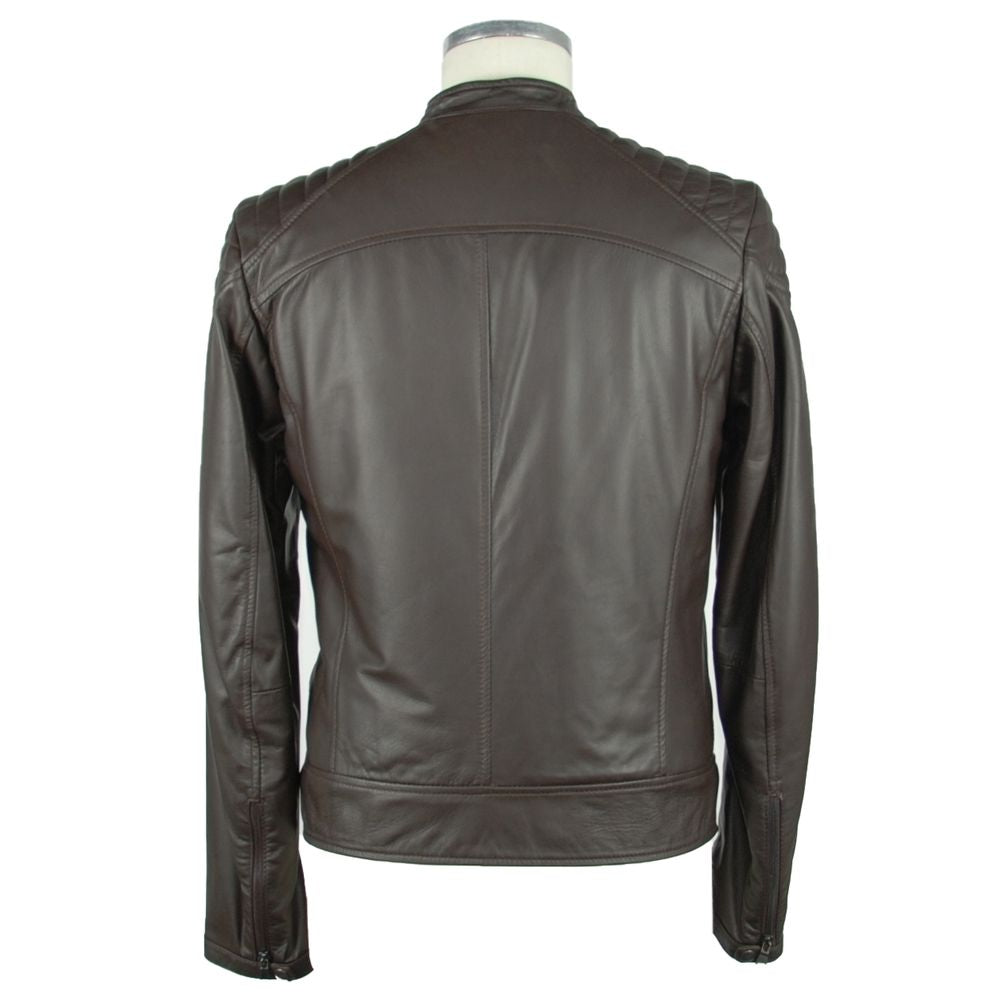 Emilio Romanelli Elegant Brown Leather Zip Jacket