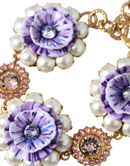 Dolce &amp; Gabbana Gold FIORI BLOOMING Floral Baroque Crystals Bracelet