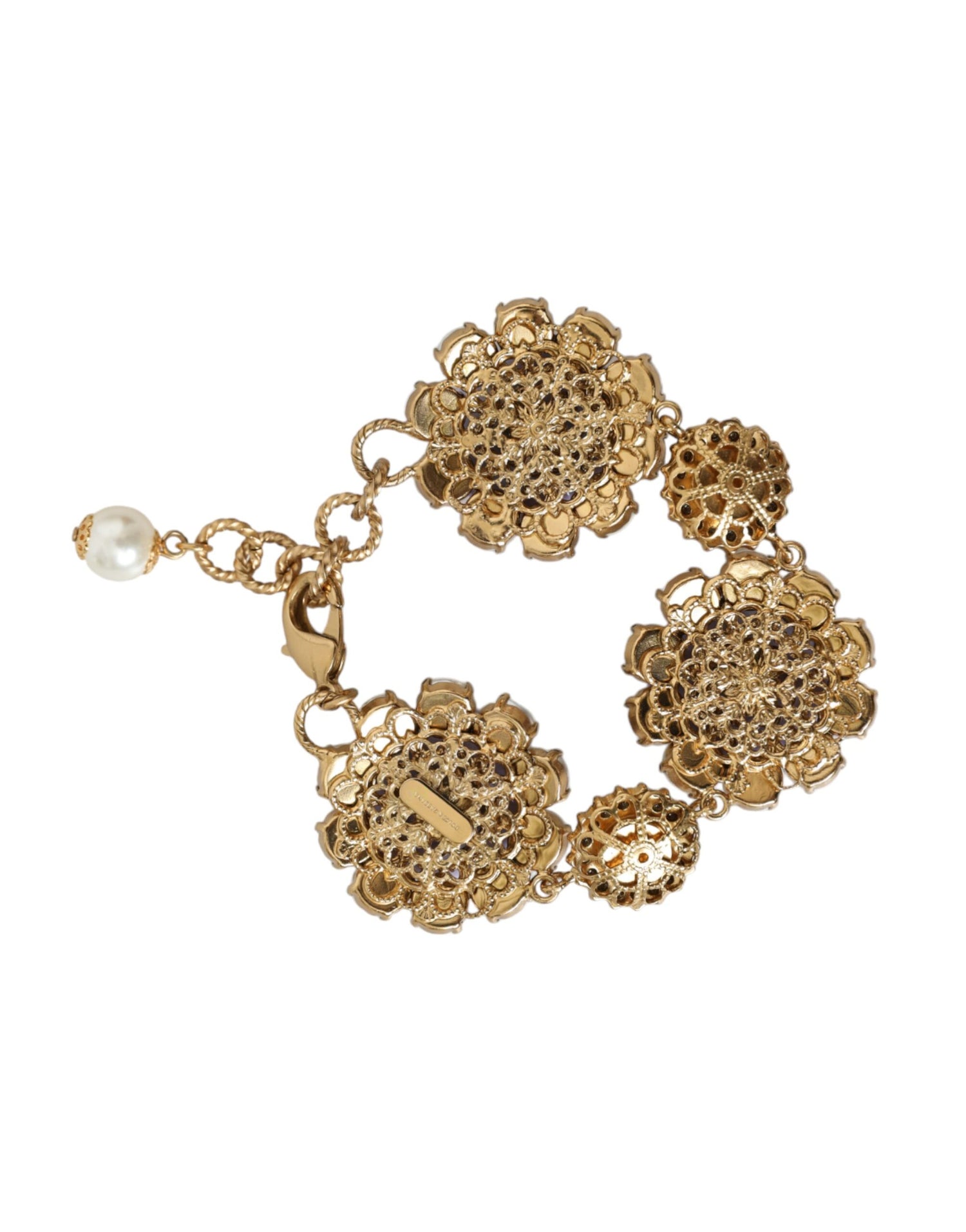 Dolce &amp; Gabbana Gold FIORI BLOOMING Floral Baroque Crystals Bracelet