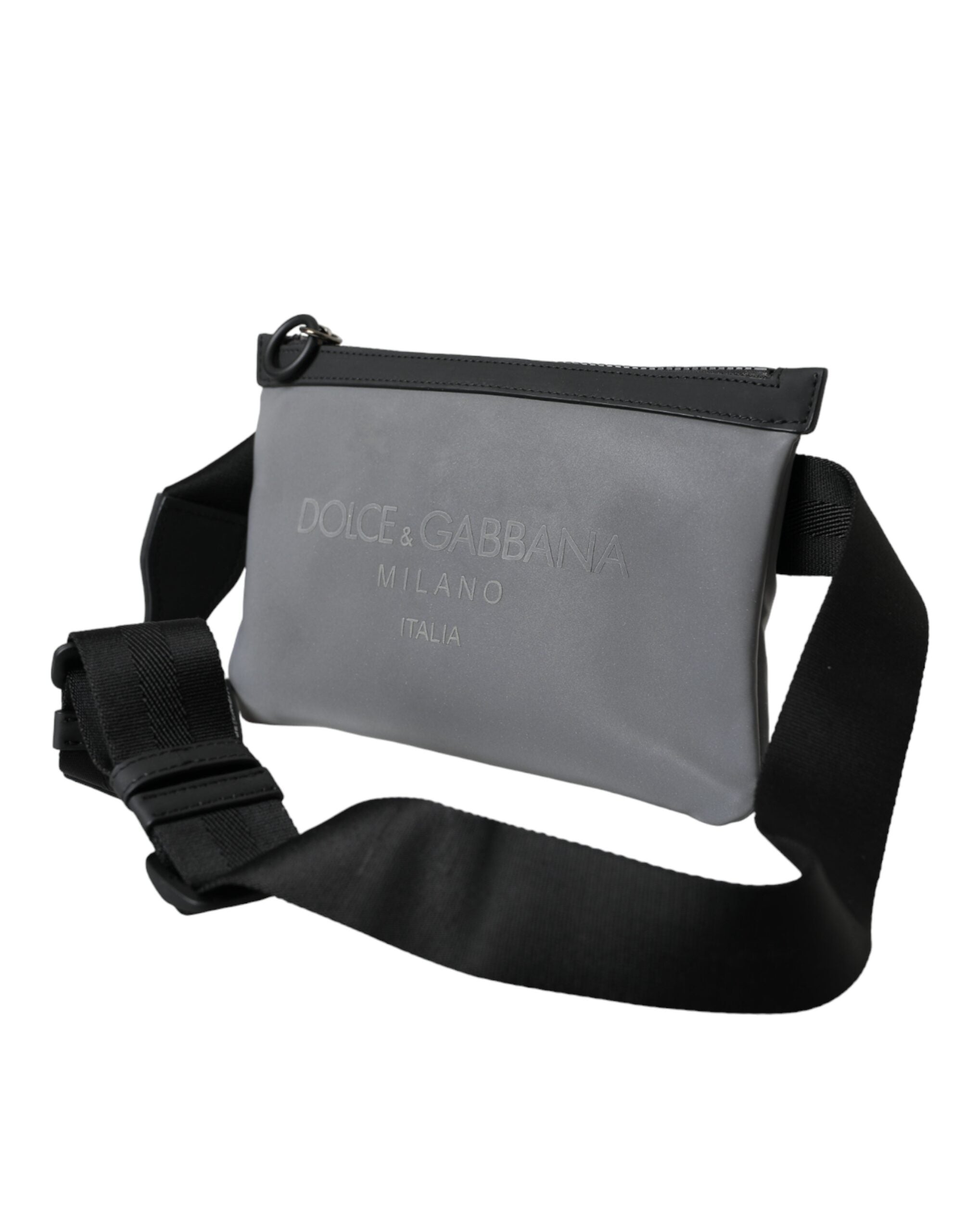 Dolce &amp; Gabbana Gray Neoprene Logo Zip Waist Fanny Pack Belt Pouch Bag