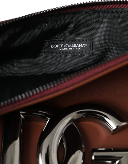 Dolce &amp; Gabbana Brown Calfskin Leather DG Logo Pouch Wrist Strap Bag