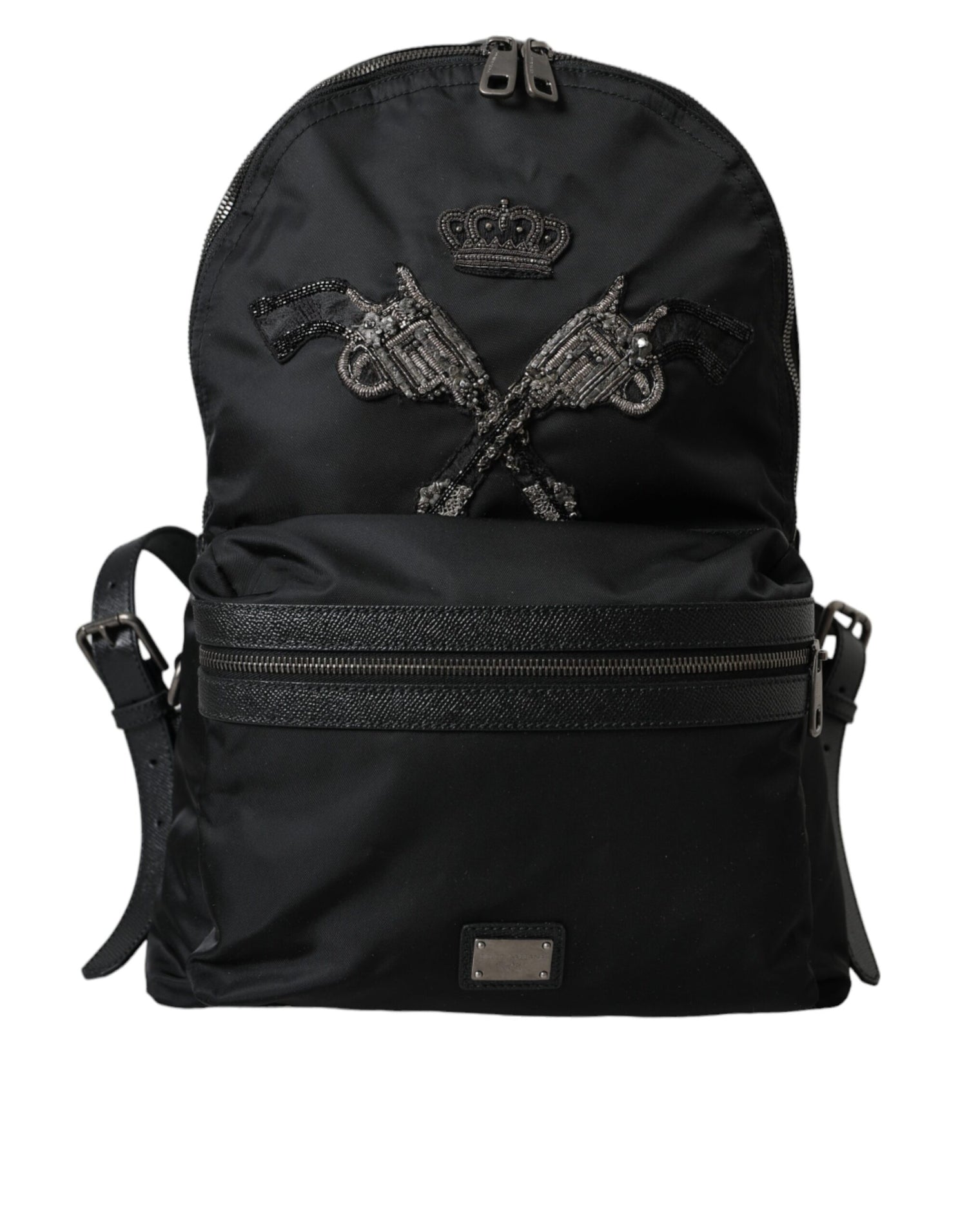 Dolce &amp; Gabbana Black Nylon Crown Embellished Backpack Bag