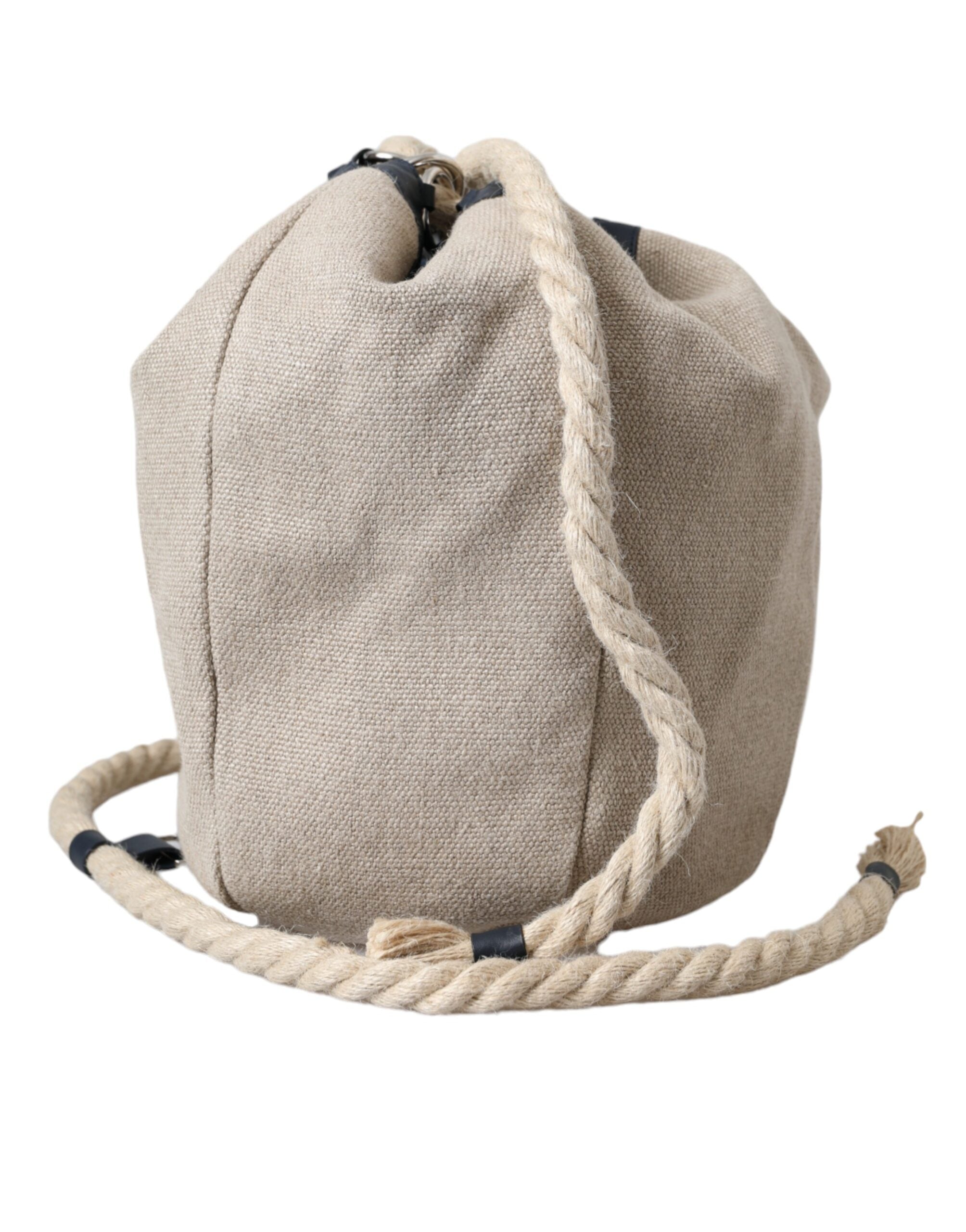 Dolce &amp; Gabbana Beige Canvas Fabric Bucket Sack Pouch Purse Bag