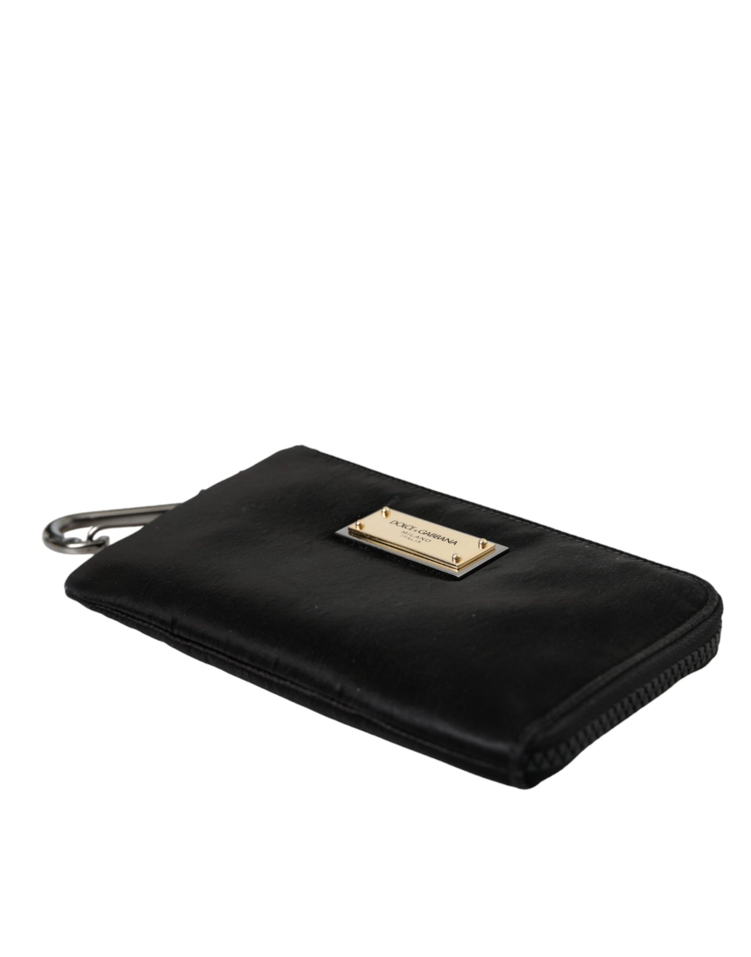 Dolce &amp; Gabbana Black Nylon Logo Plaque Keyring Pouch Clutch Bag