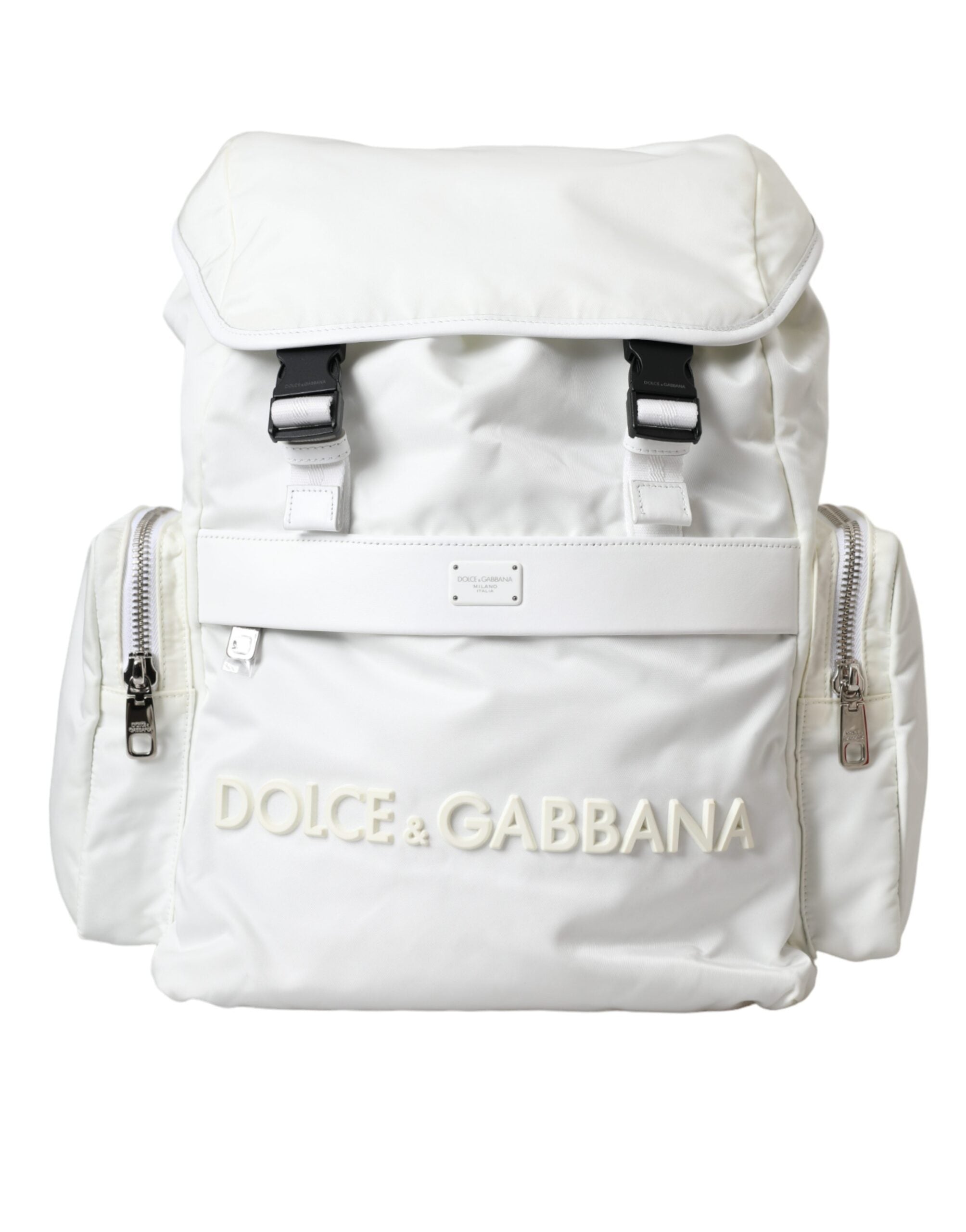 Dolce &amp; Gabbana White Nylon Rubber Logo Backpack Rucksack Bag