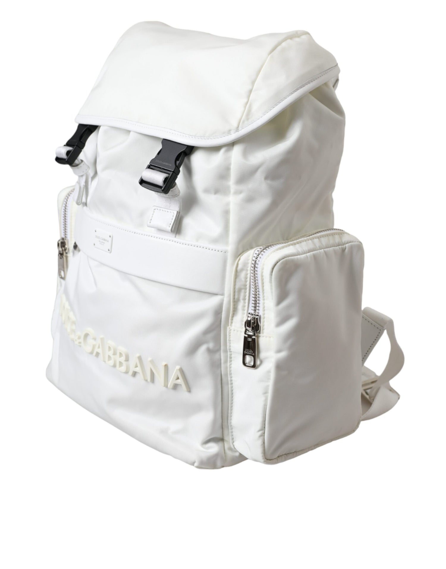 Dolce &amp; Gabbana White Nylon Rubber Logo Backpack Rucksack Bag