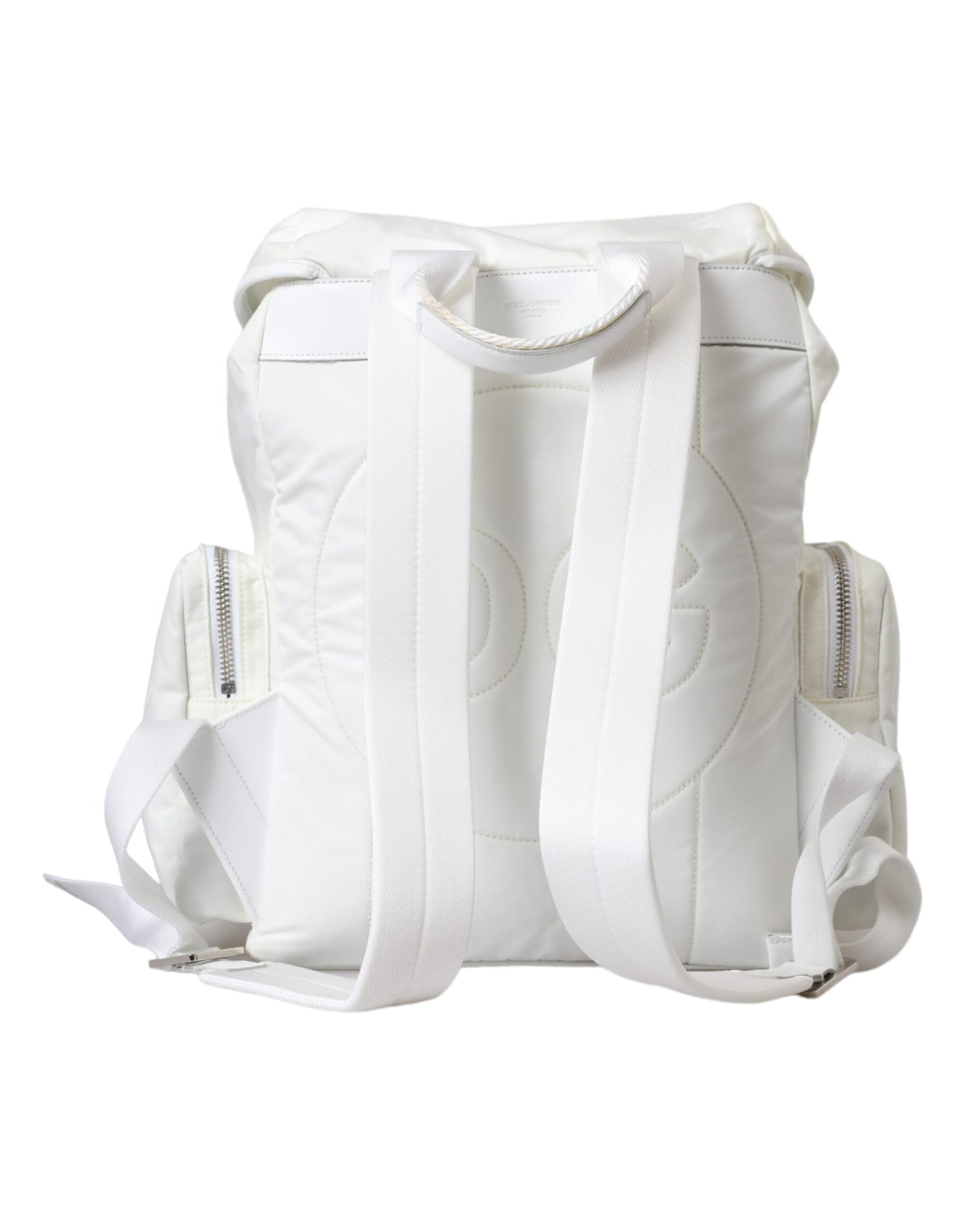 Dolce &amp; Gabbana White Nylon Rubber Logo Backpack Rucksack Bag