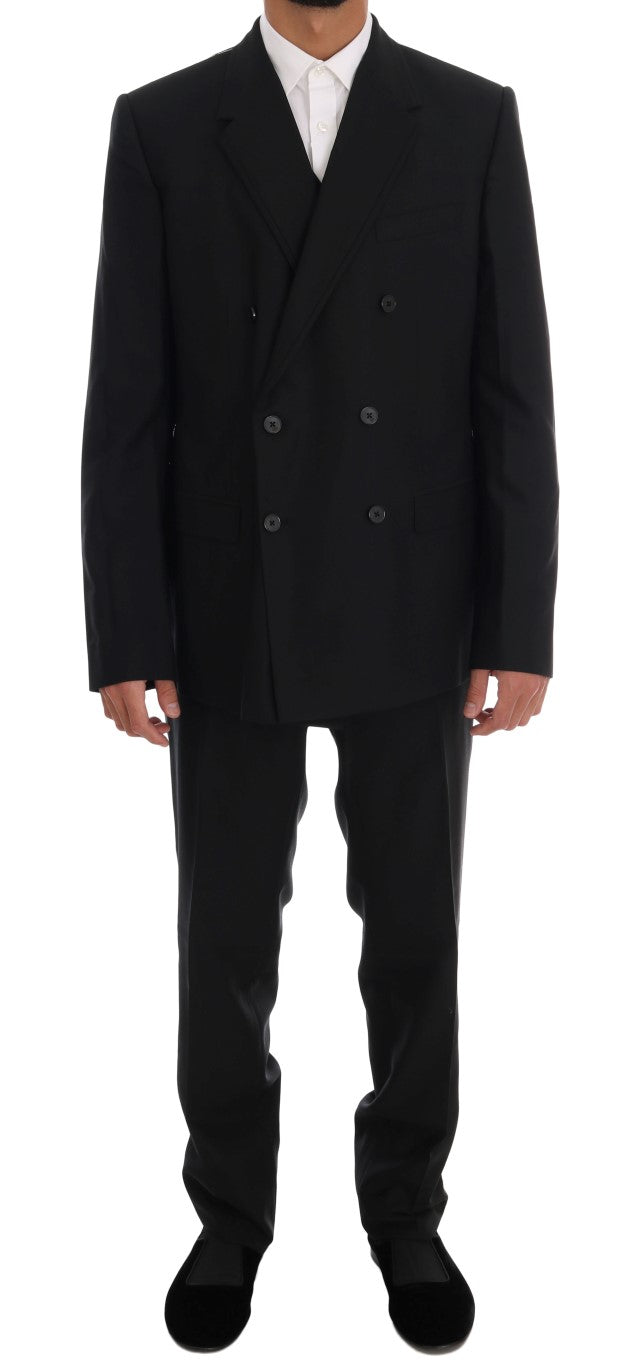 Dolce &amp; Gabbana Elegant Black Wool Three-Piece Suit