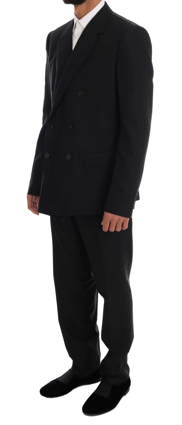 Dolce &amp; Gabbana Elegant Black Wool Three-Piece Suit