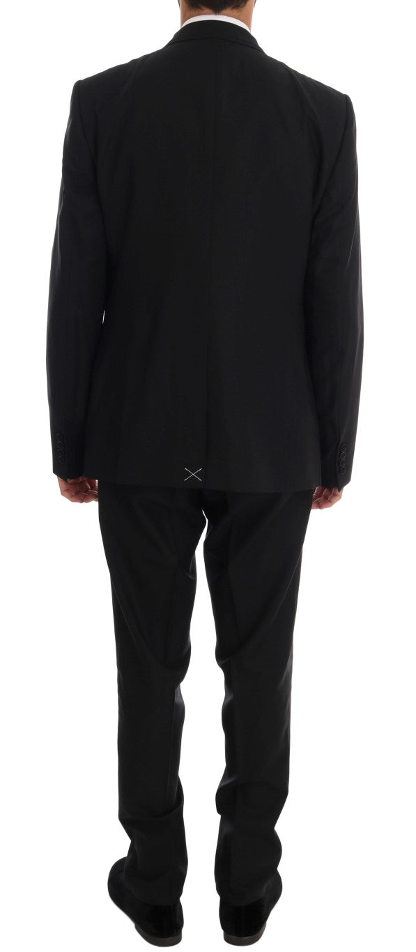 Dolce &amp; Gabbana Elegant Black Wool Three-Piece Suit