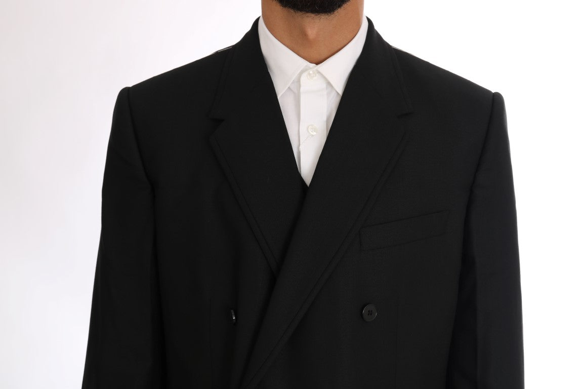 Dolce &amp; Gabbana Elegant Black Wool Three-Piece Suit