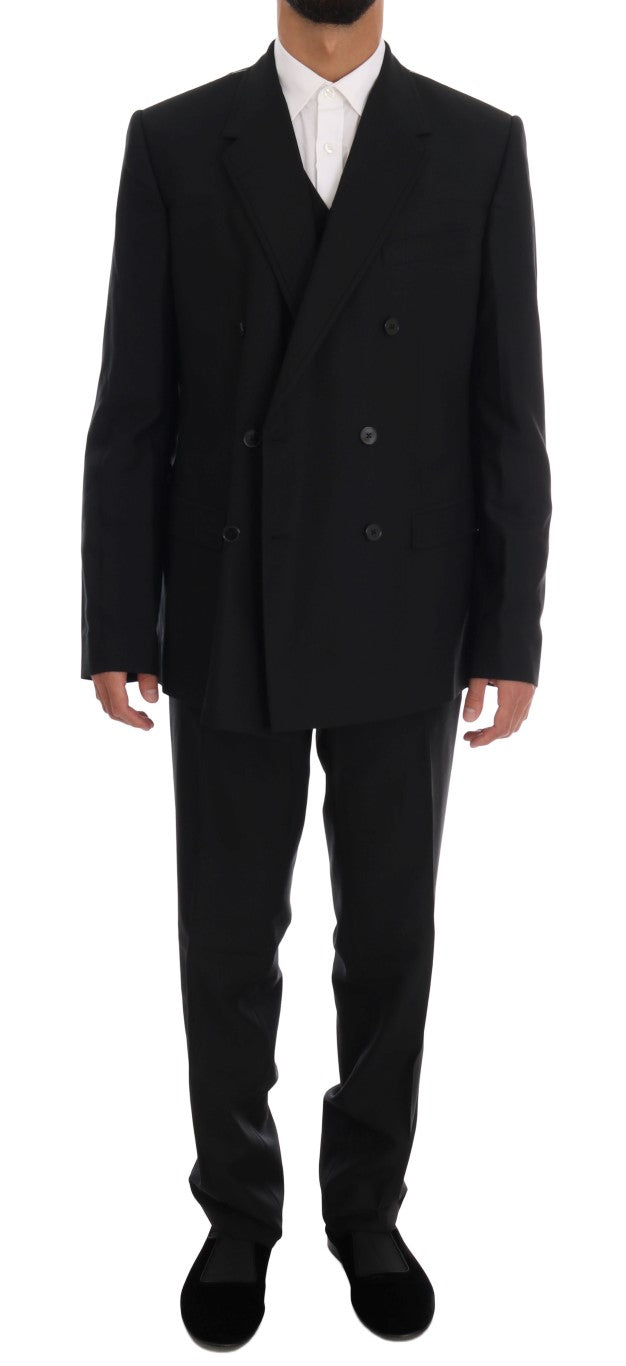 Dolce &amp; Gabbana Elegant Black Wool Three-Piece Suit