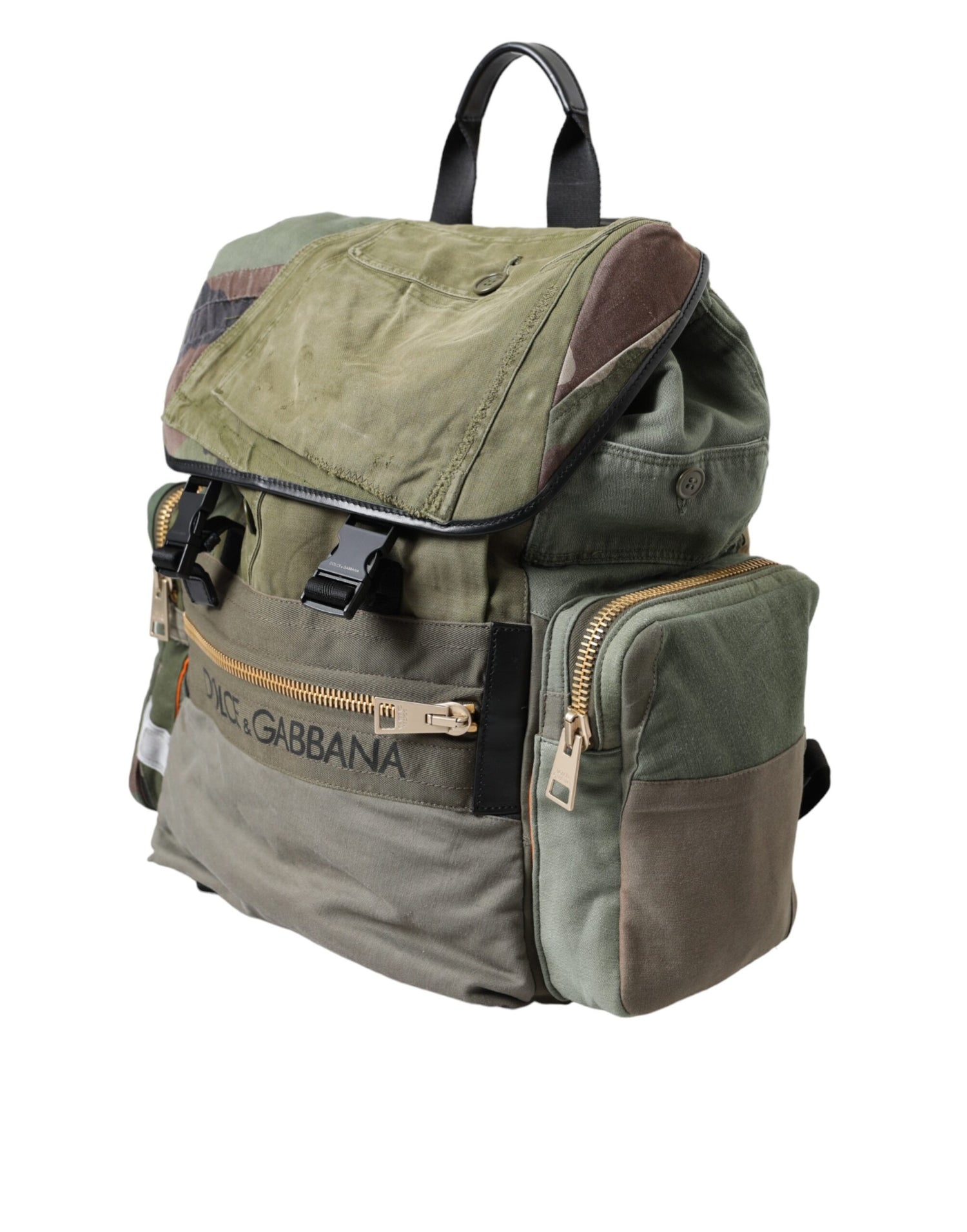 Dolce &amp; Gabbana Military Green Patchwork Rucksack Backpack Bag