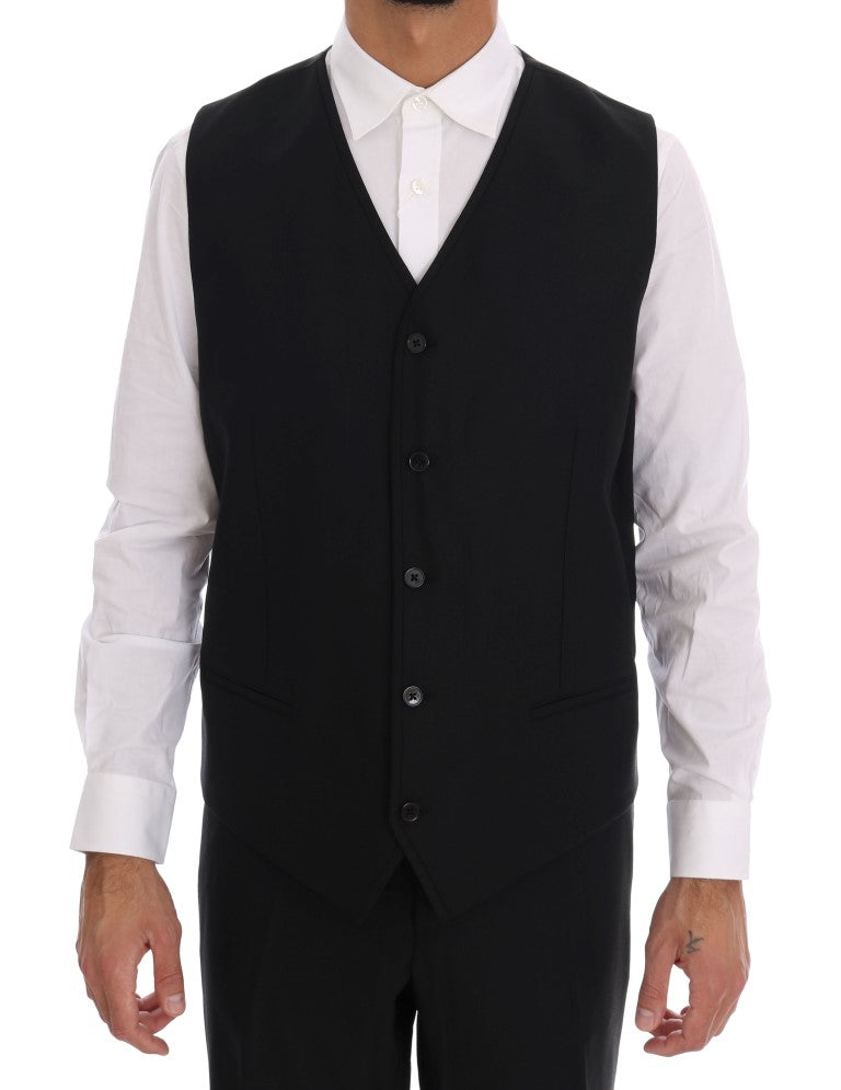 Dolce &amp; Gabbana Elegant Black Wool Three-Piece Suit