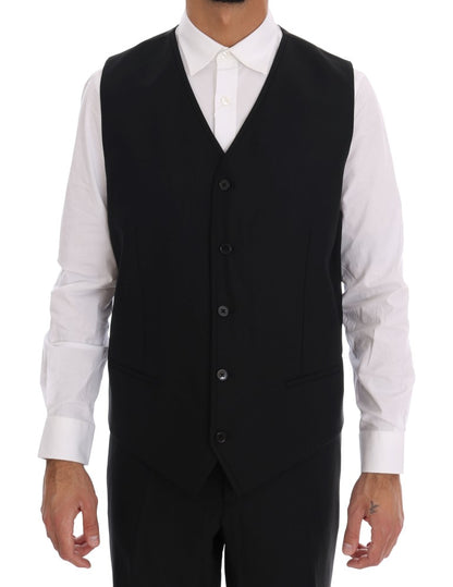 Dolce &amp; Gabbana Elegant Black Wool Three-Piece Suit