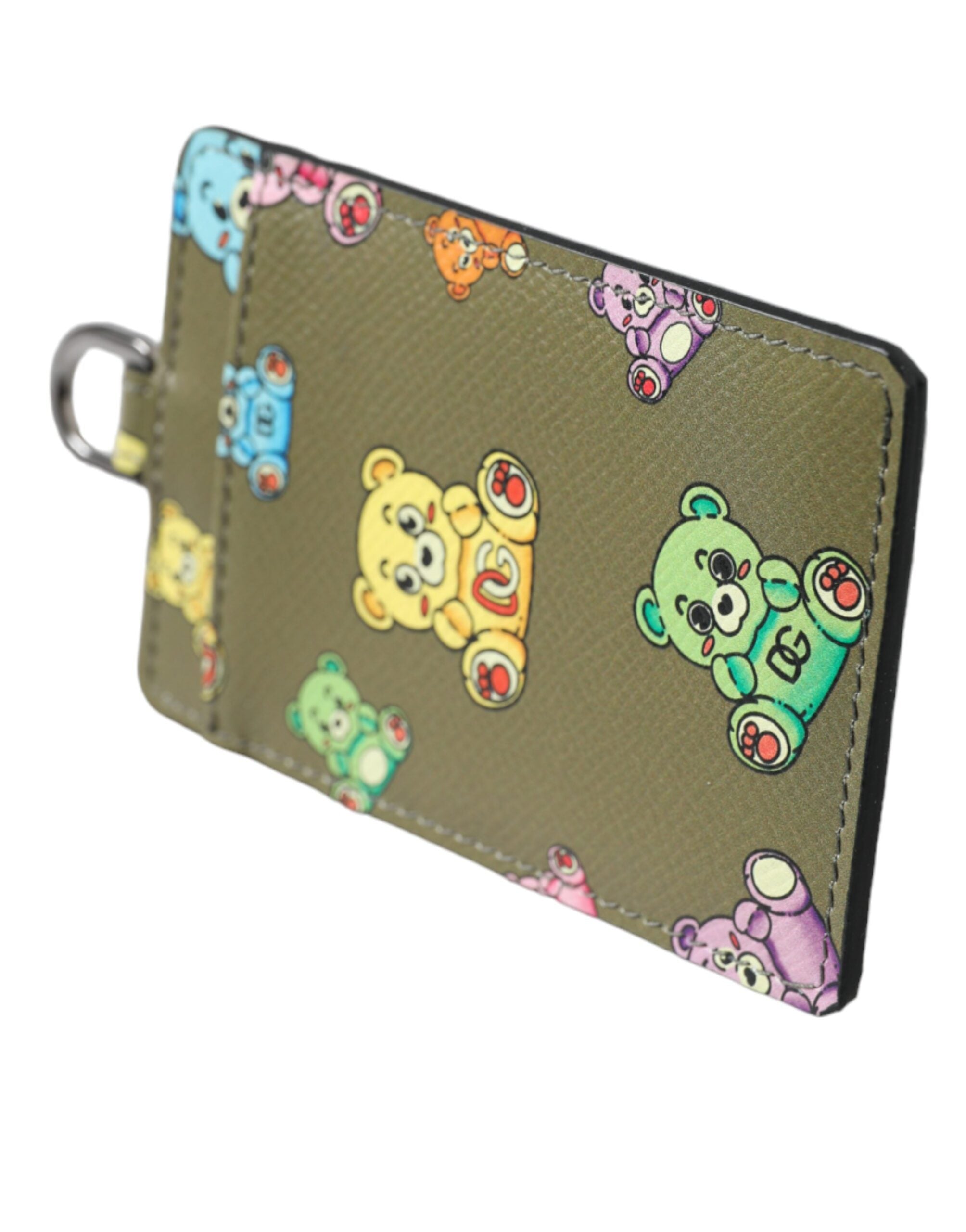 Dolce &amp; Gabbana Army Green Teddy Bear Leather Women Card Holder Wallet