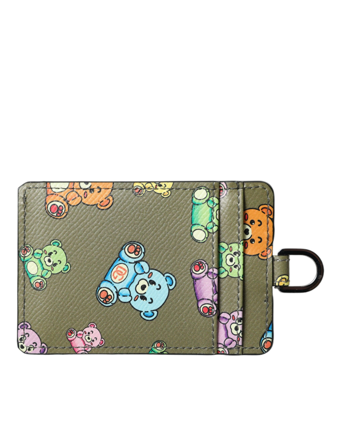 Dolce &amp; Gabbana Army Green Teddy Bear Leather Women Card Holder Wallet