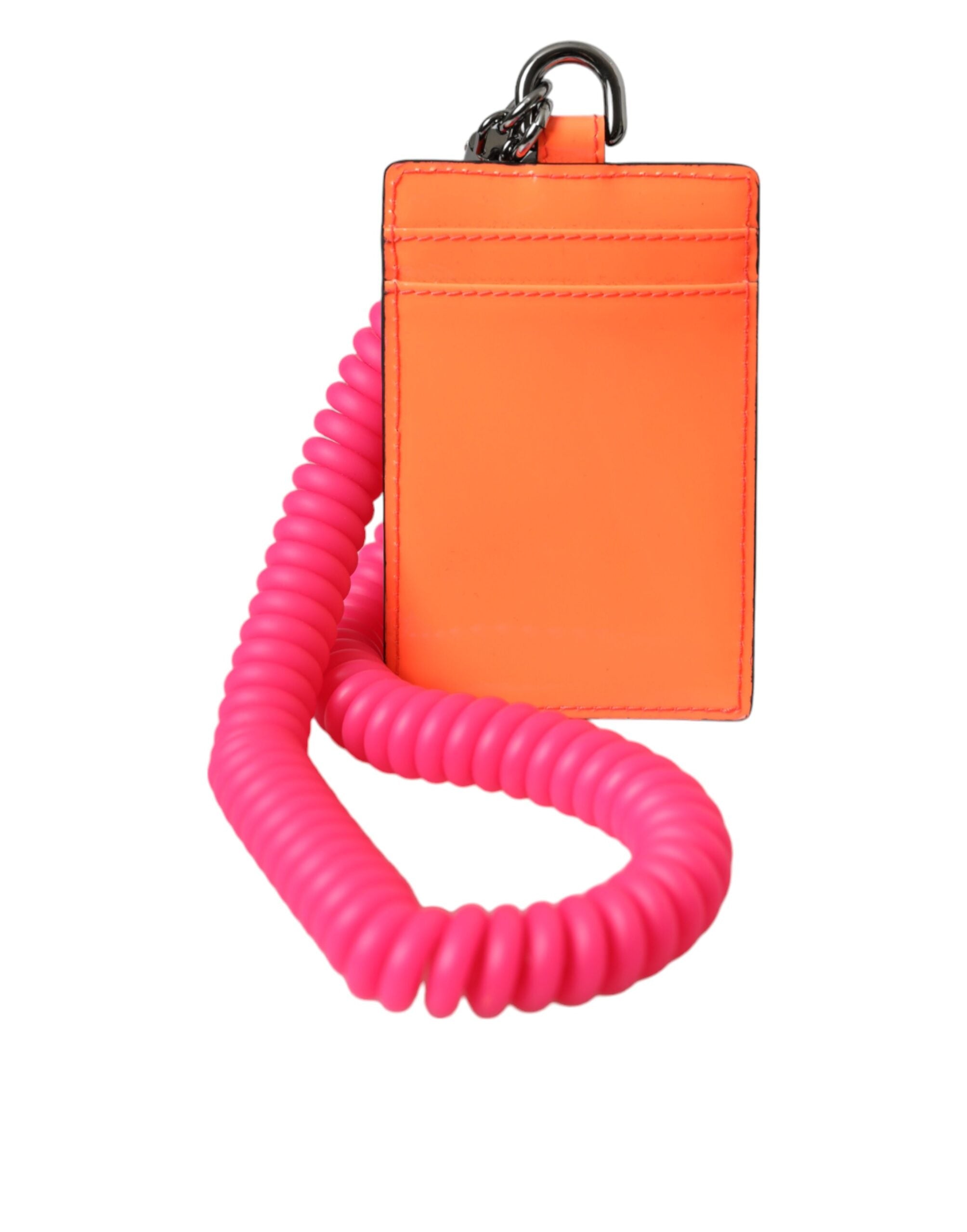 Dolce &amp; Gabbana Orange Pink Leather DG Logo Neck Strap Card Holder Wallet