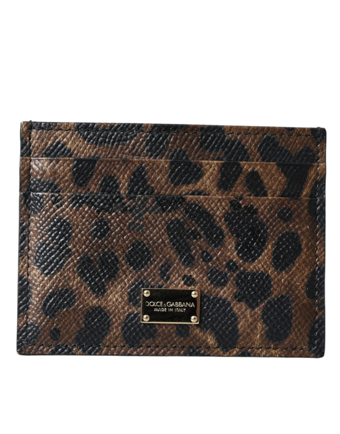 Dolce &amp; Gabbana Brown Leather Leopard Logo Plaque Women Cardholder Wallet