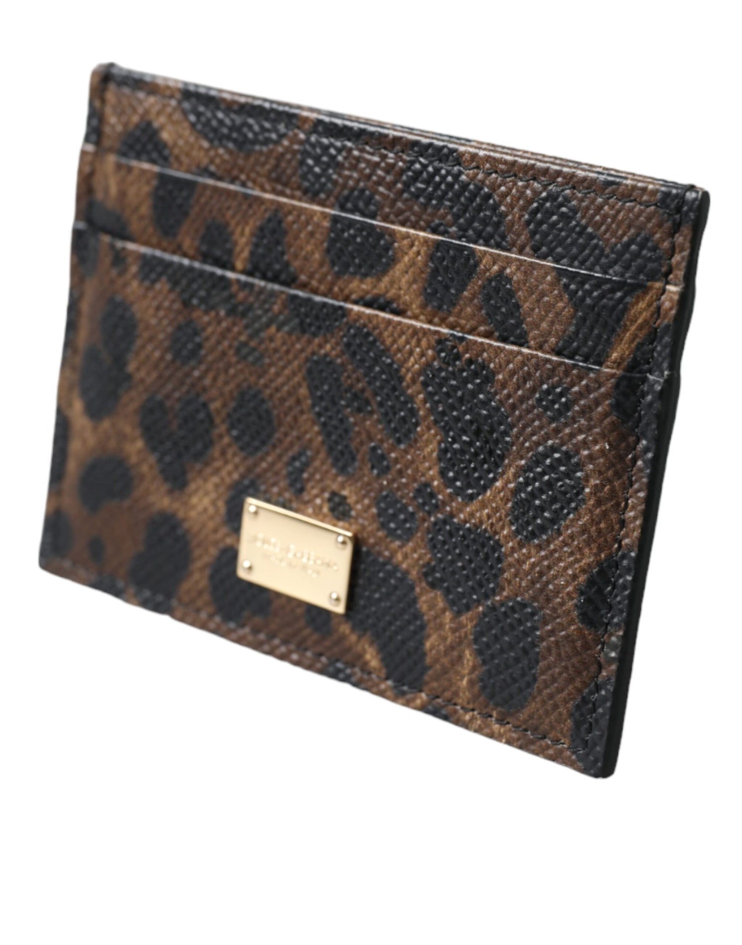 Dolce &amp; Gabbana Brown Leather Leopard Logo Plaque Women Cardholder Wallet