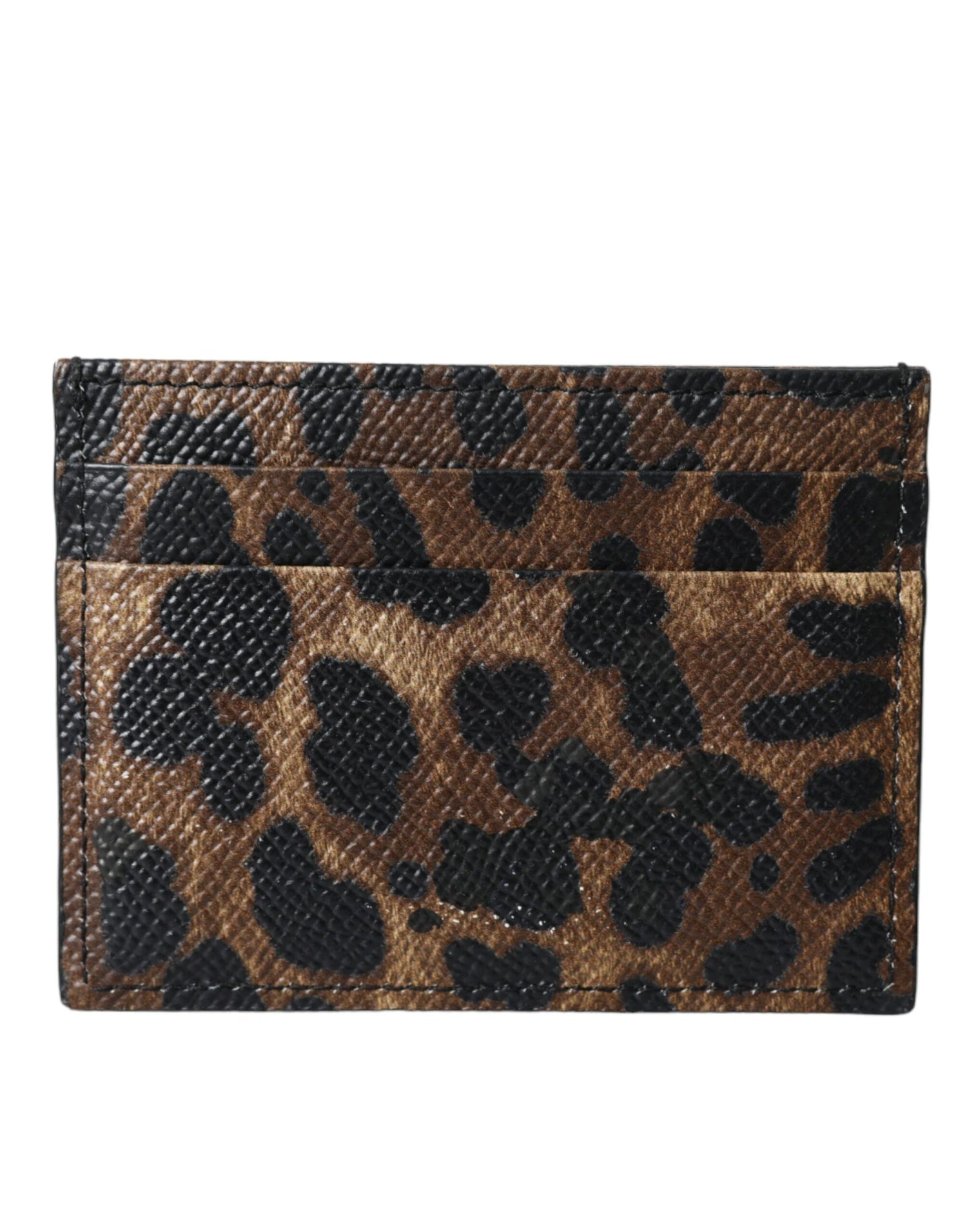 Dolce &amp; Gabbana Brown Leather Leopard Logo Plaque Women Cardholder Wallet