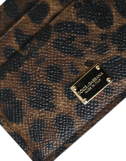 Dolce &amp; Gabbana Brown Leather Leopard Logo Plaque Women Cardholder Wallet