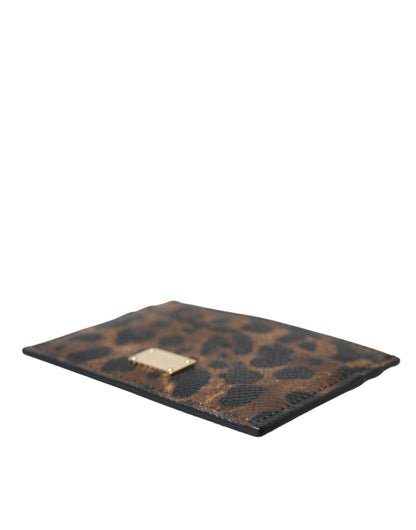 Dolce &amp; Gabbana Brown Leather Leopard Logo Plaque Women Cardholder Wallet