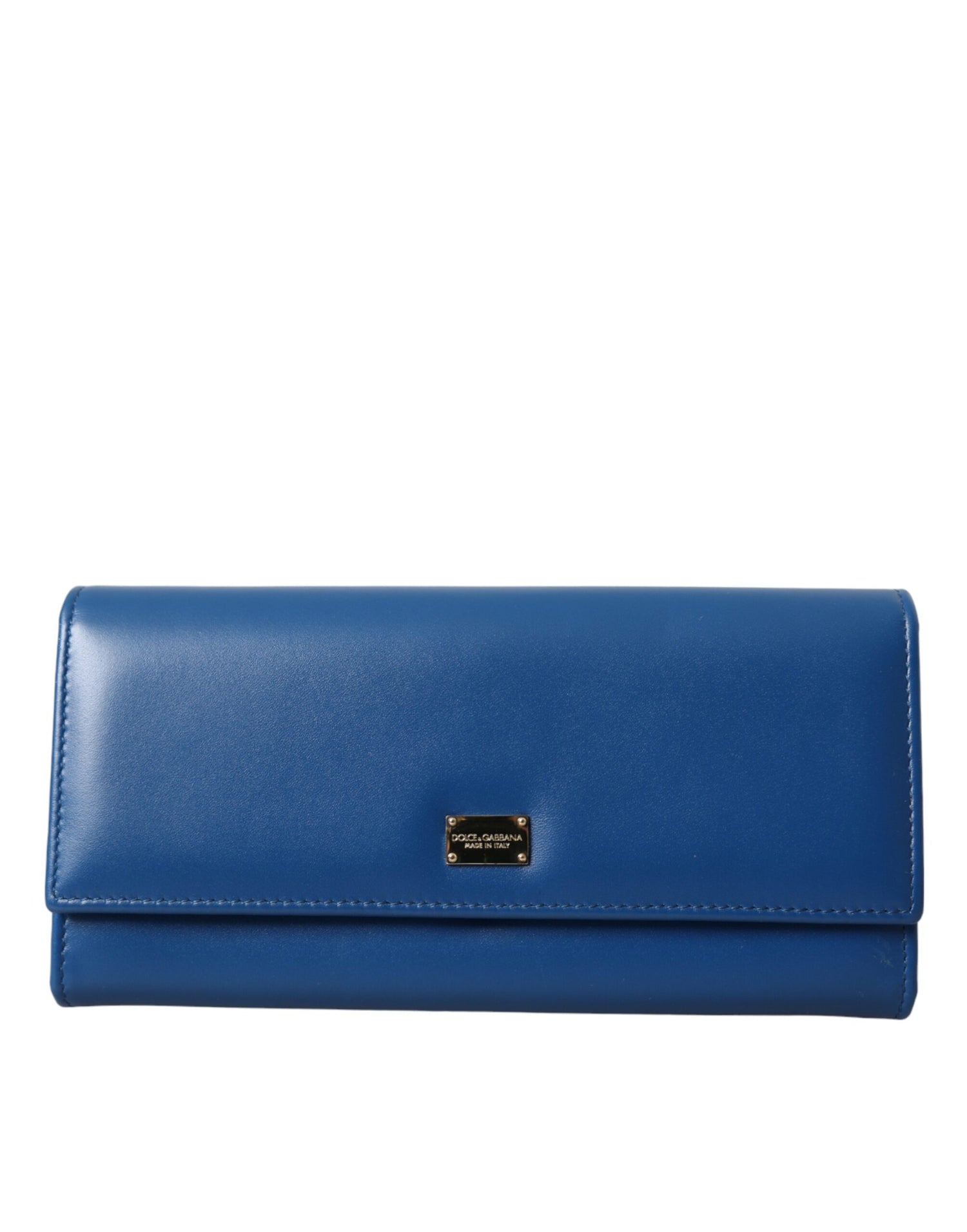 Dolce &amp; Gabbana Blue Dauphine Leather Logo Plaque Continental Wallet