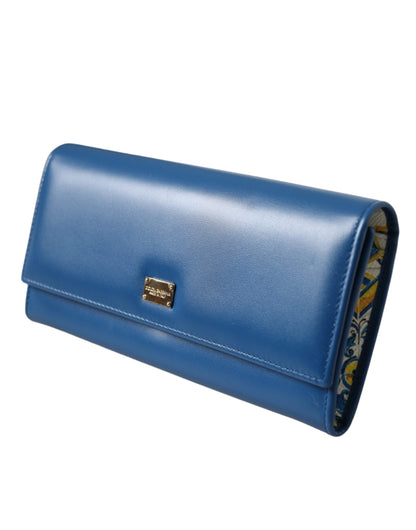 Dolce &amp; Gabbana Blue Dauphine Leather Logo Plaque Continental Wallet