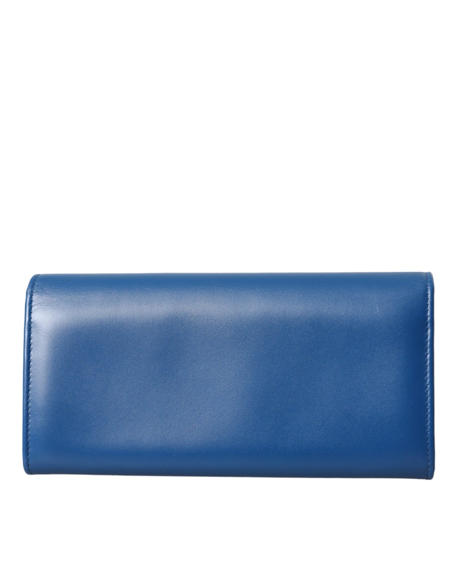 Dolce &amp; Gabbana Blue Dauphine Leather Logo Plaque Continental Wallet