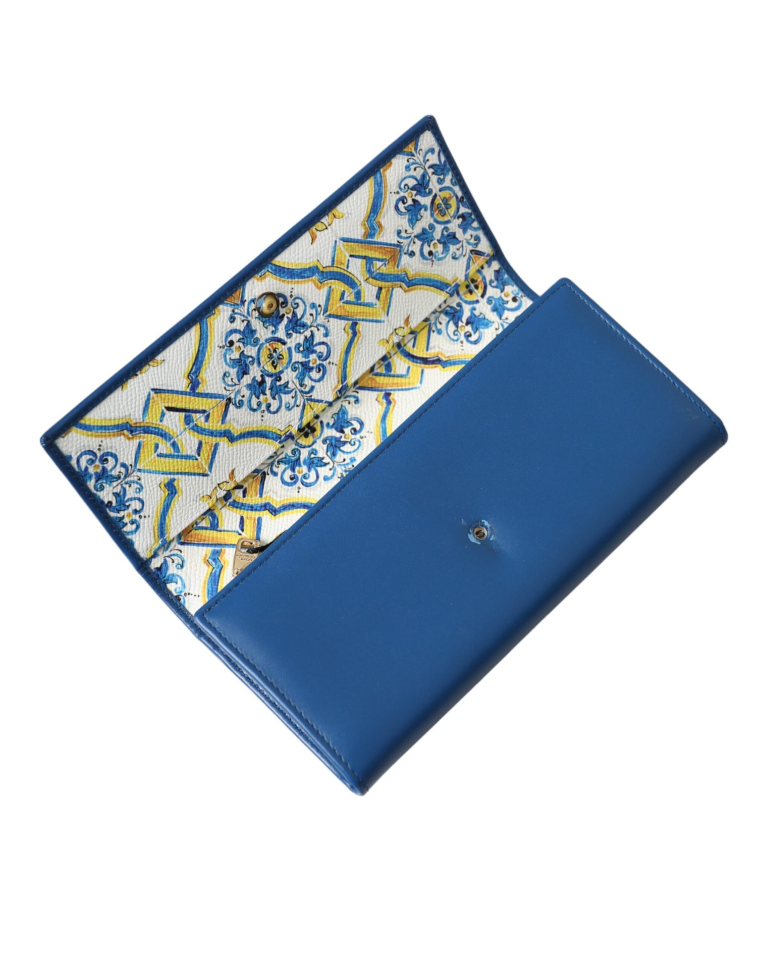 Dolce &amp; Gabbana Blue Dauphine Leather Logo Plaque Continental Wallet