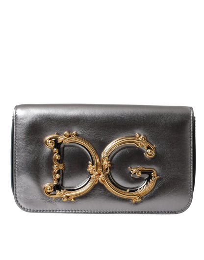 Dolce &amp; Gabbana Metallic Silver Leather DG Girls Napa Shoulder Bag